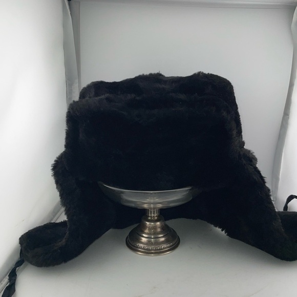 Hunting Hat Trapper Russian Ushanka  Aviator  Size 7 Faux Fur Vintage Black​​​​ - Picture 5 of 7